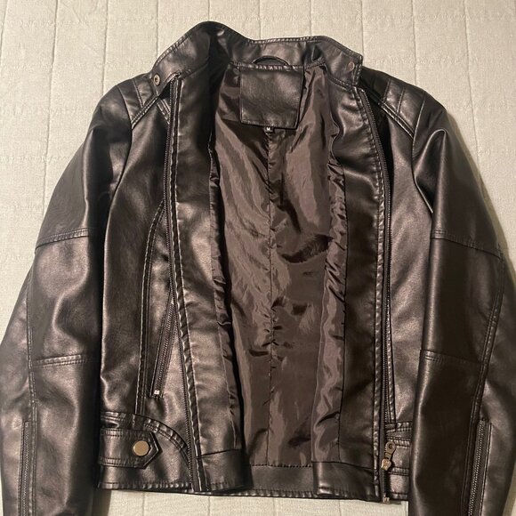 Black Faux Leather Biker Jacket - Picture 2 of 3